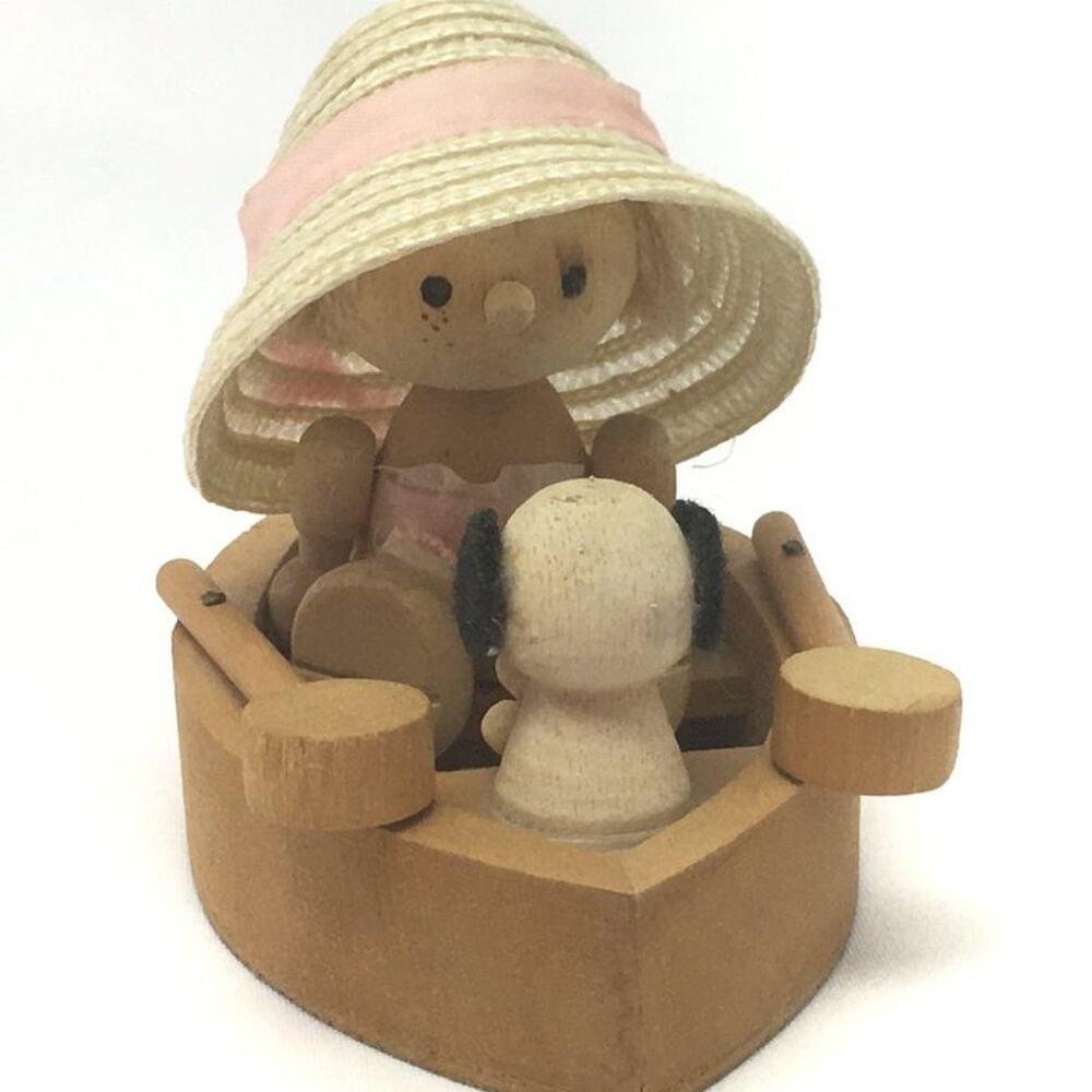 Nanco Girl Dog Boat Figurine Wooden Rowboat Primitive Rustic Nautical Vintage